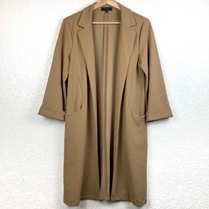 Camel knee length light weight duster cardigan